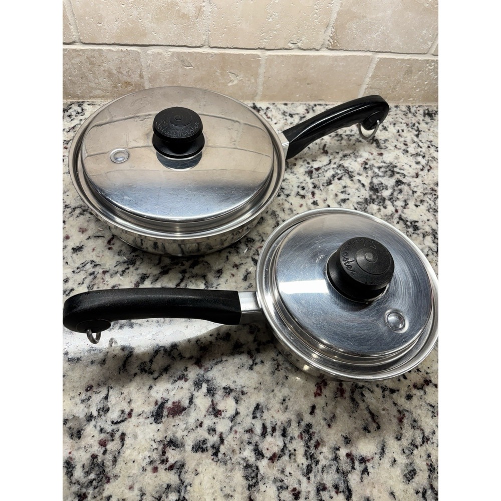 Vintage Saladmaster T304S 9 " Skillet & 7"saucepan W/ Matching Vapo Lids Set